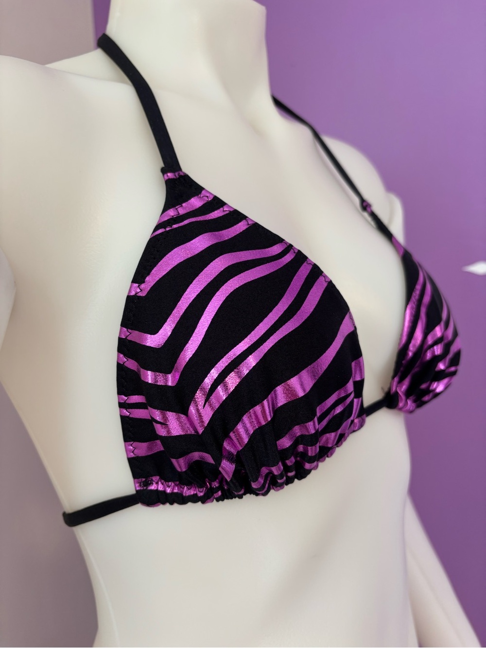 Black & Metallic Purple Zebra Triangle Bikini Top Size Large